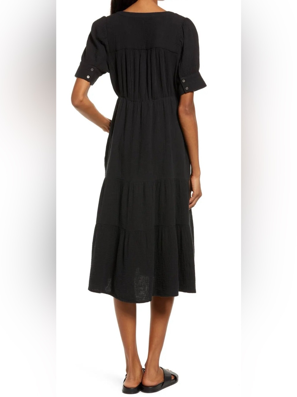 Madewell Black Lightspun Tiered Button Front Midi Dress Women’s Size 0 - Picture 2 of 14